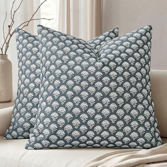 MIULEE Set of 2 Decorative Floral Pillow Covers Neutral Vintage Throw Pillows Block Print Boho Fa... | Amazon (US)