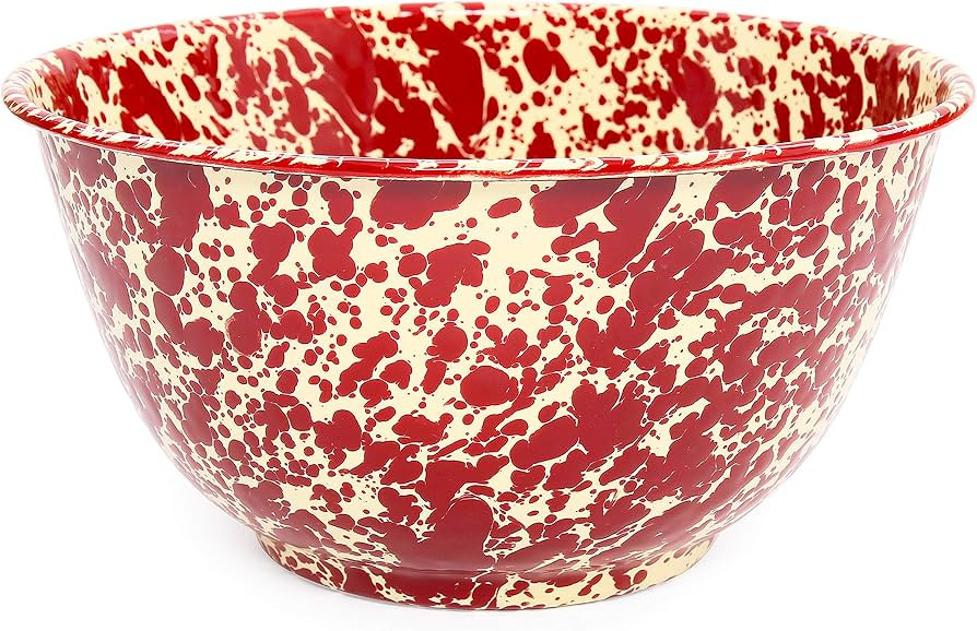 Crow Canyon Home Enamelware Salad Bowl, 5 quart, Burgundy/Cream Splatter | Amazon (US)