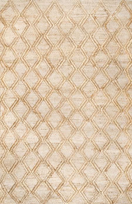 Natural Textured Trellis Jute 5' x 8' Area Rug | Rugs USA