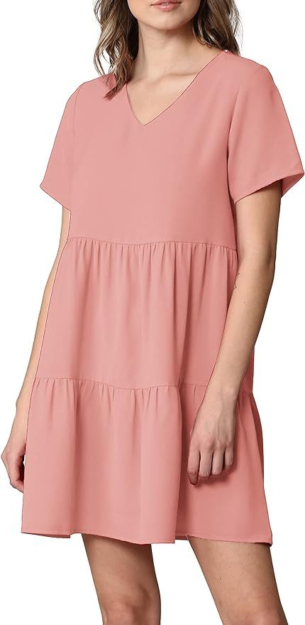 Lock and Love Women's Summer Tunic Dress V Neck Casual Loose Flowy Swing Shift Dress | Amazon (US)