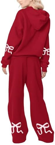 SHBECYDE Two Piece Outfits Bow Graphic Print Hoodie Sweatpants Set Oversized Sweatshirt and High ... | Amazon (US)