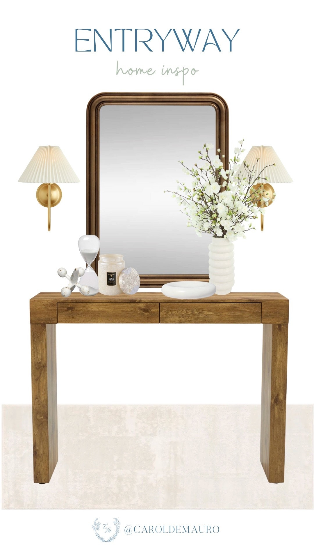 Nothing makes a house feel more like a home than a perfectly styled entryway. You'll be obsessed with how this wood console looks paired with these gold sconces!

entryway inspo, foyer decor, living room styling, neutral home, furniture finds, home refresh, lighting fixtures, wall decor

#LTKU #LTKSeasonal #LTKHome