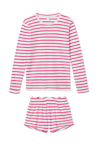 Pima Long-Short Weekend Set in Red Stripe | Lake Pajamas