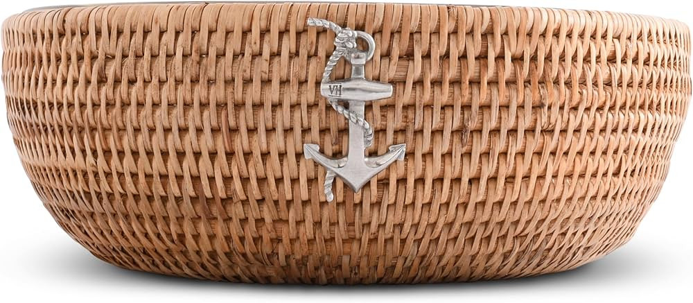Vagabond House Handmade Eco-Friendly Rattan Serving Bowl with Pewter Anchor and Removable Glass D... | Amazon (US)