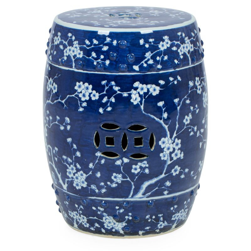 Blossom Garden Stool, Navy/White | One Kings Lane