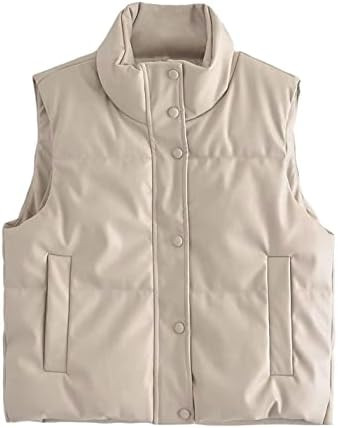 Zontroldy PU Leather Quilted Puffer Vest Women Stand Collar Zip Up Sleeveless Padded Lightweight ... | Amazon (US)
