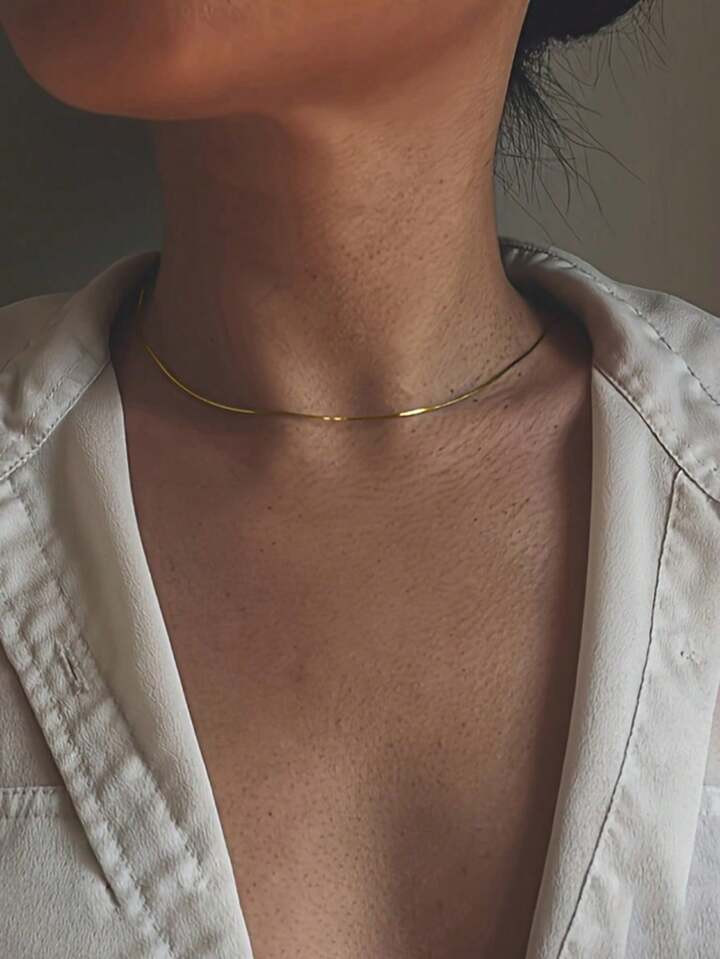 1pc 35cm/1.2mm Stainless Steel Classic Ultra-Thin Necklace, Simple Collarbone Chain For Women | SHEIN