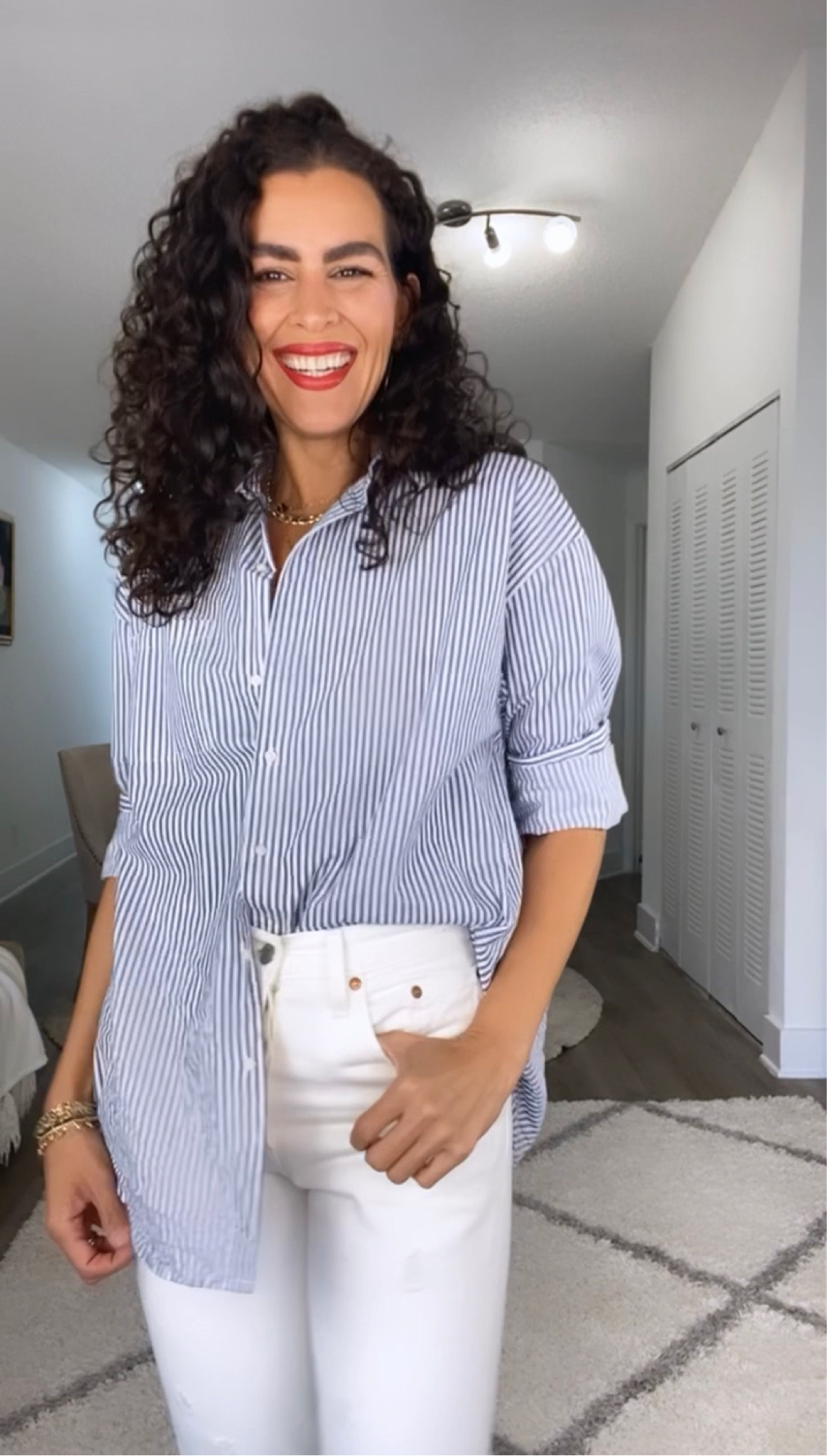 Shirt is on sale! Wearing a size S. Jeans are perfect for Fall Summer. Wearing a size 26 in the jeans. Fall outfit, casual jeans outfit, white Levi’s, dress shirts 

#LTKsalealert #LTKSeasonal #LTKstyletip