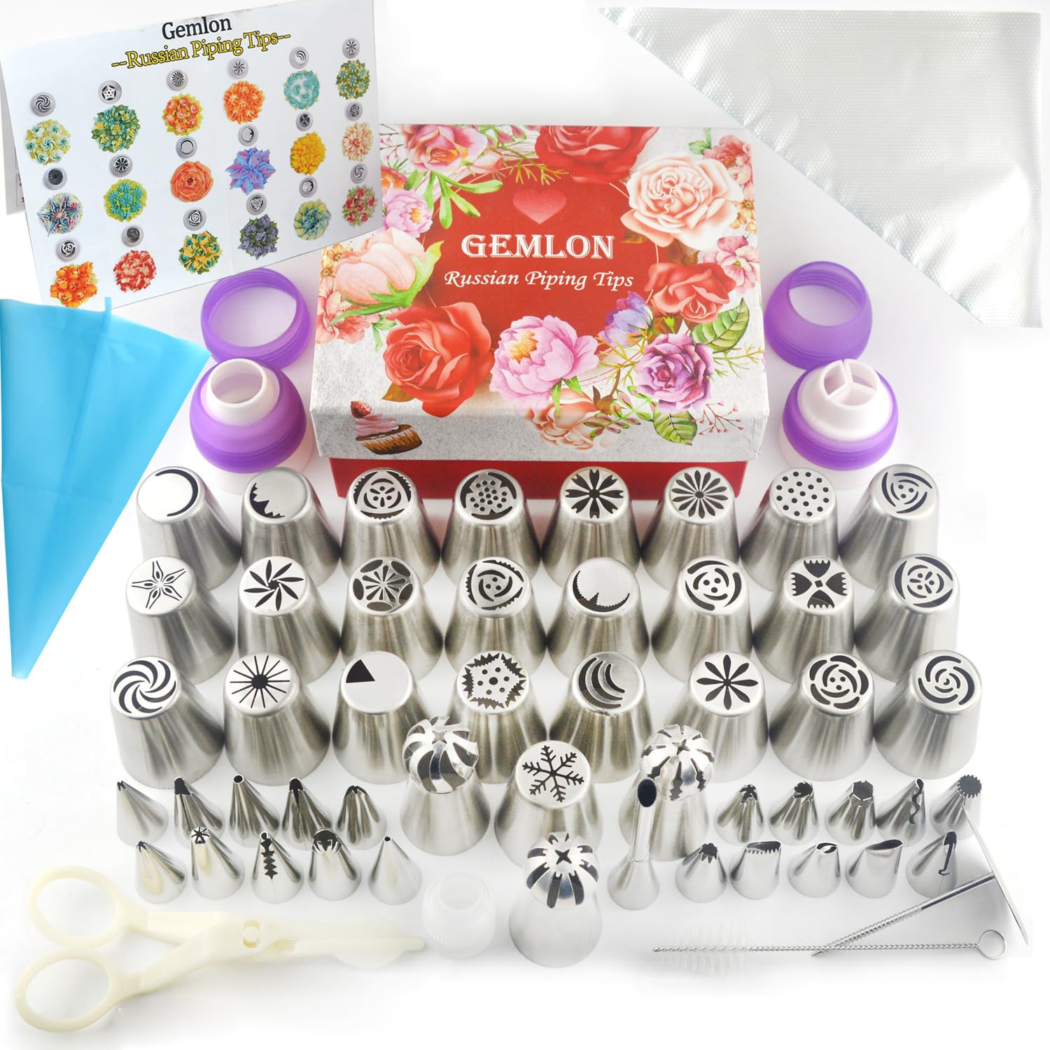 Russian Piping Tips for Cake Decorating – 88Pcs Flower Icing & Frosting Nozzles Set – Complete Pastry Baking Tools Kit – Small & Large Floral Piping Tips for Cupcakes, Cookies & Professional Bakers | Amazon (US)