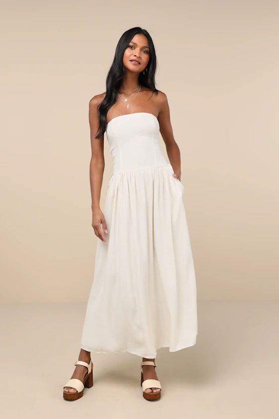 Undeniable Affection Ivory Strapless Maxi Dress With Pockets | Lulus