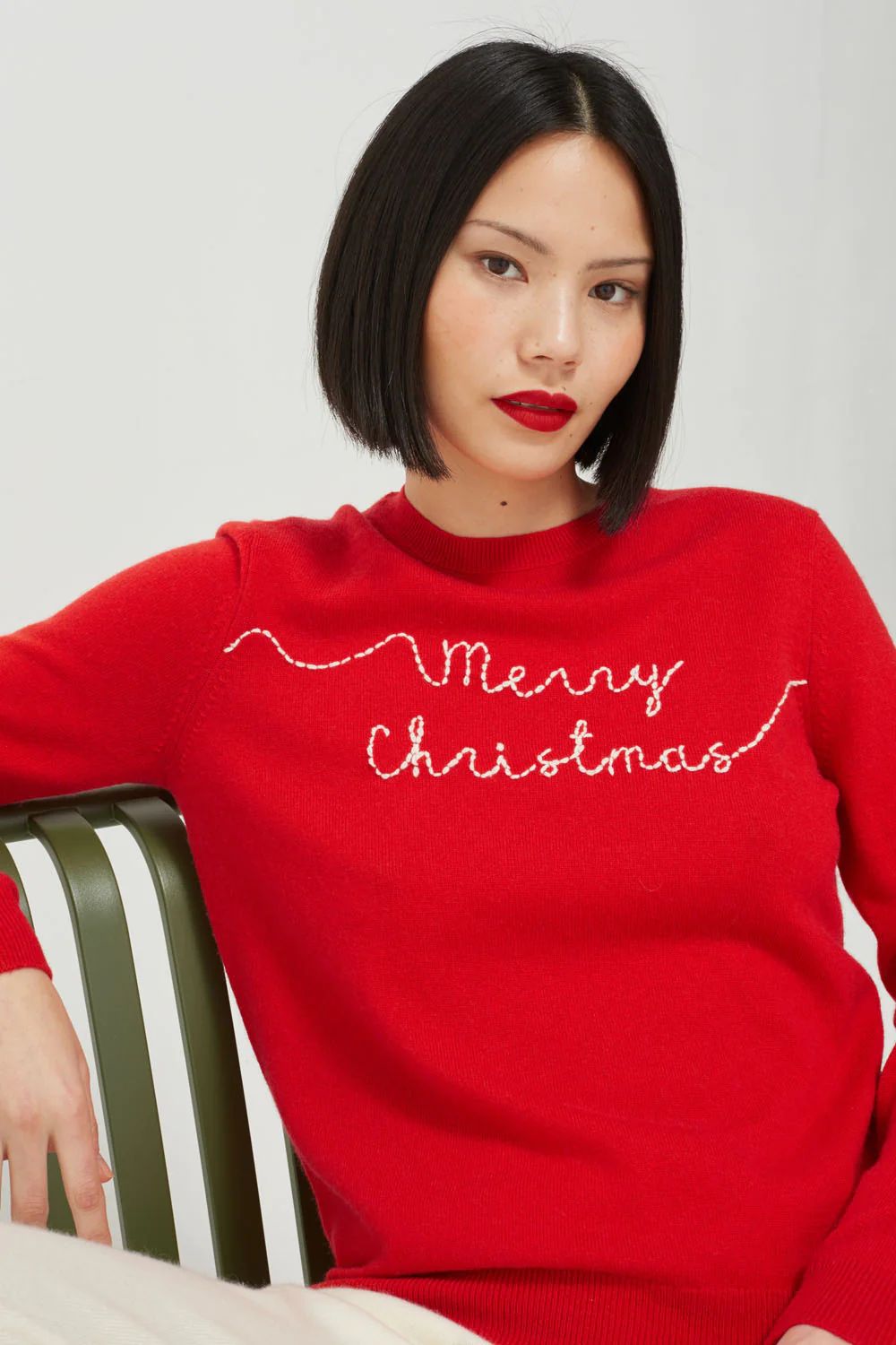 Red Wool-Cashmere Merry Christmas Sweater | Chinti and Parker