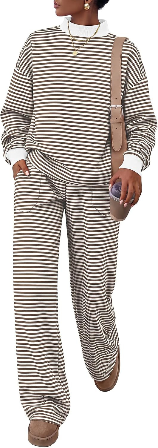 ANRABESS Two Piece Sets for Women Striped Lounge Set | Amazon (US)