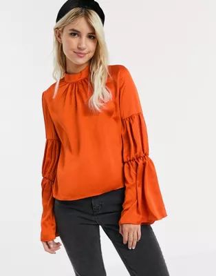 Glamorous satin blouse with sleeve detail in orange | ASOS (Global)