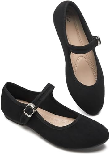 BABUDOG Womens Mary Jane Flats with Strap,Faux Suede Black Flats Shoes,Flats Shoes Women Dressy C... | Amazon (US)