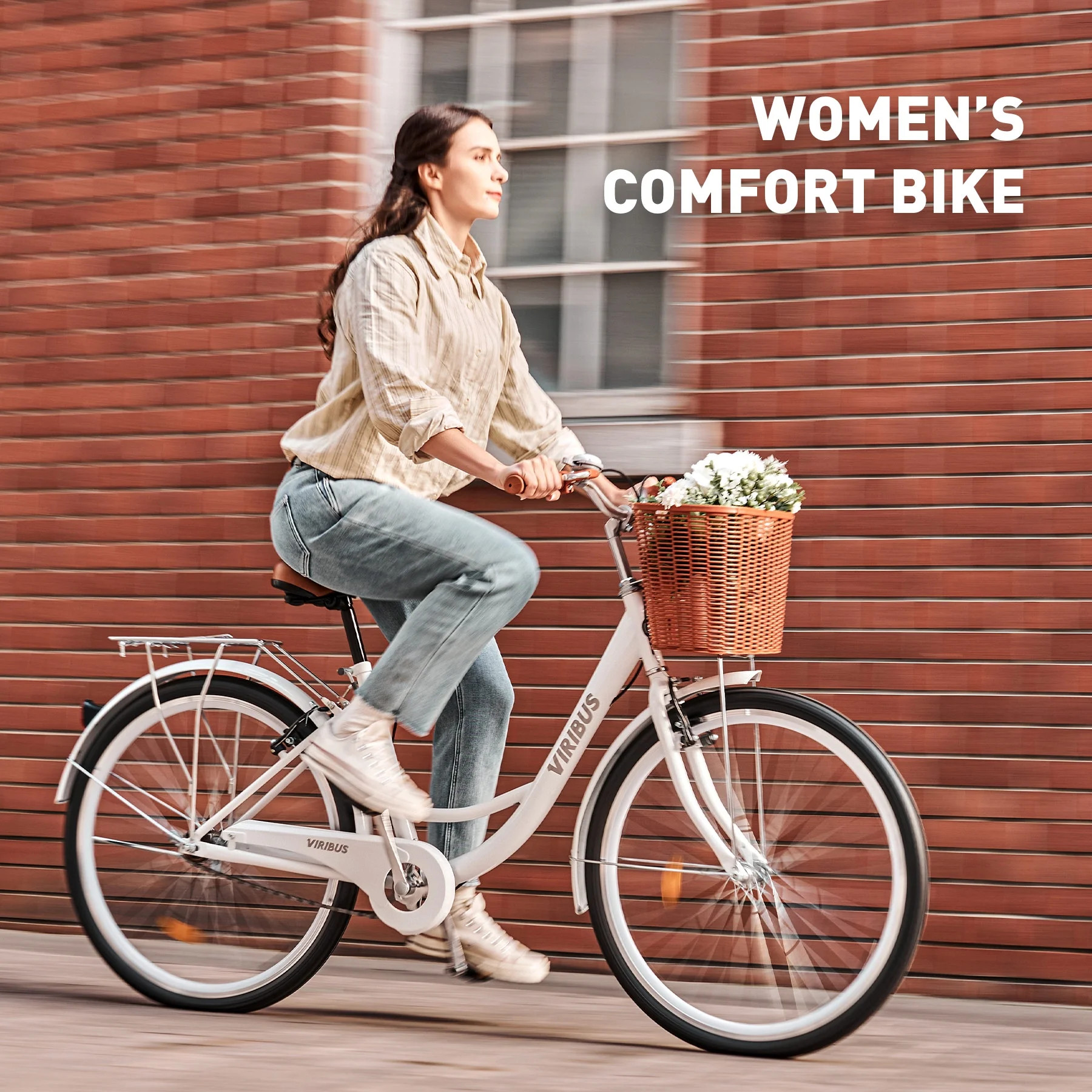 Viribus 26 Inch Women's Comfort Bike with Basket Step Through Bike for Women & Men White | Walmart (US)