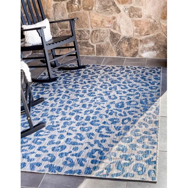 Munk Animal Print Blue/Gray Indoor / Outdoor Area Rug | Wayfair North America
