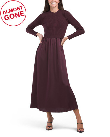 Long Sleeve Pleated Skirt Sweater Maxi Dress | TJ Maxx