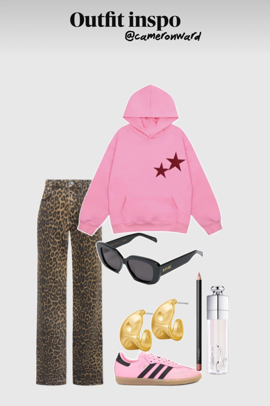 Cheetah jeans, pink hoodie, adidas sambas, gold chunky hoops, lip oil, black sunglasses 

#LTKSeasonal #LTKStyleTip #LTKFindsUnder100