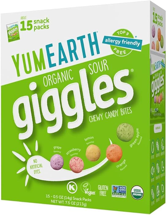 YumEarth Organic Sour Giggles Chewy Candy – Allergy Friendly, No Artificial Dyes, Non GMO, Glut... | Amazon (US)
