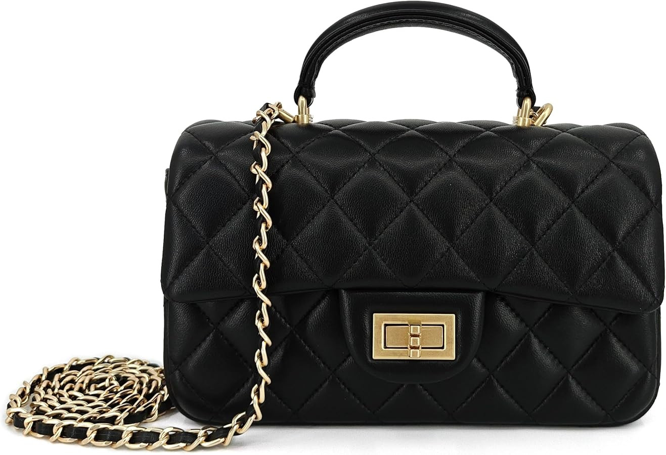 Small Quilted Crossbody Bags for Women, Genuine Leather Shoulder Bag w/Gold Chain Strap, Soft Min... | Amazon (US)