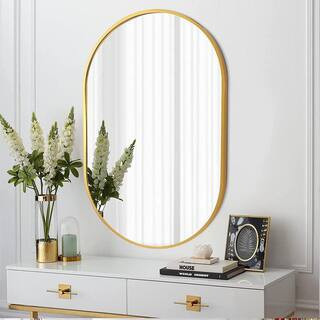 Elegant Aesthetic Gold 20 in. W x 28 in. H Decorative Oval Aluminum Framed Wall Mirror, Vanity Mirror, Dress Mirror | The Home Depot