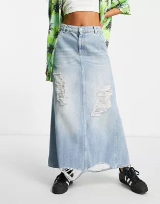 Reclaimed Vintage maxi denim skirt with rips | ASOS (Global)