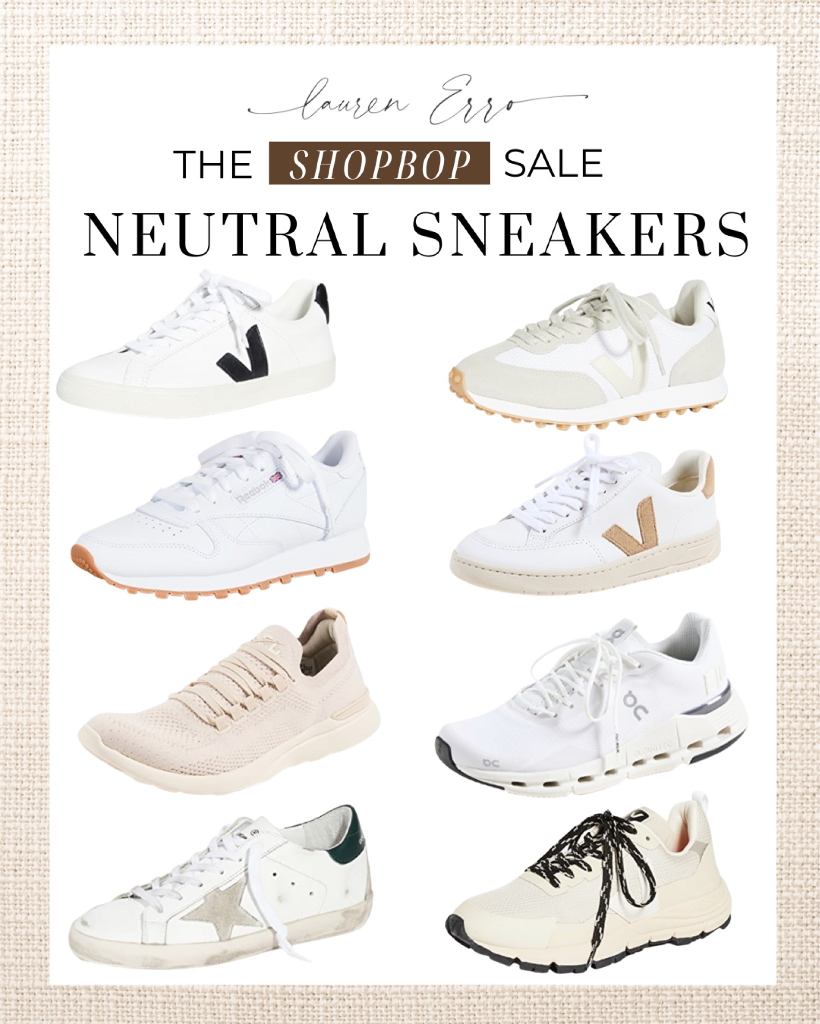 Shopbops best deals are here! get 15% off $200+ purchase, 20% off $500+ purchase, and 25% off $800+ purchase with promo code STYLE. 
.
.

Veja, APL, On Cloud, Golden Goose, Reebok, Shopbop, Sale, White sneakers, White tennis shoes, sneakers, beige sneakers

#LTKfit #LTKSale #LTKshoecrush
