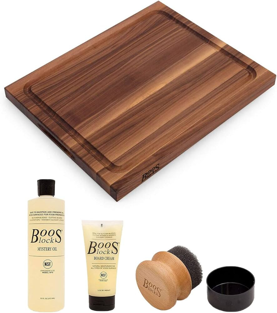 John Boos Reversible Walnut Wood BBQ Cutting Board w/Juice Groove, 17" x 21" x 1 1/2" Bundled wit... | Amazon (US)