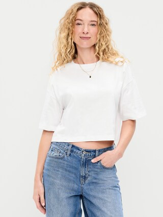 Vintage Crew-Neck Oversized Crop T-Shirt | Old Navy (US)
