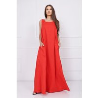 Long Red Elegant Sleeveless Maxi Open-Back Evening Linen Dress | Etsy (US)