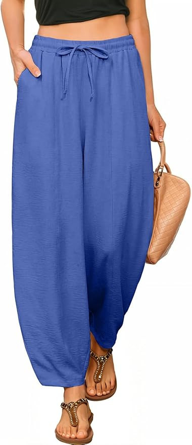 EVALESS Women's Summer High Waisted Baggy Pants Casual Ankle Length Trouser Slacks with Pockets | Amazon (US)