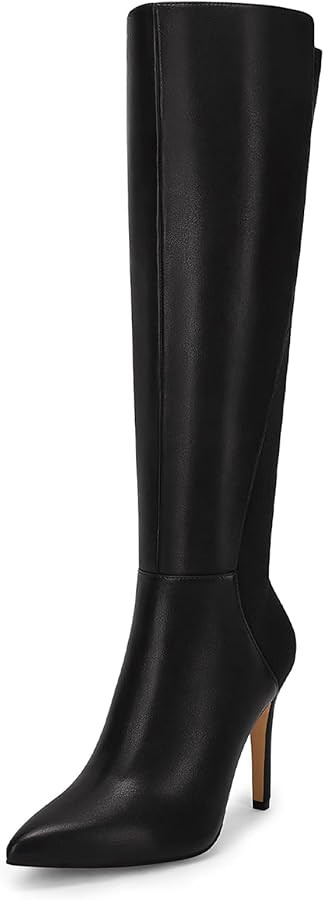 Rilista Womens Knee High Boots Sexy Pointed Toe Stiletto Heel Boot Leather Zipper Dress Shoes | Amazon (US)