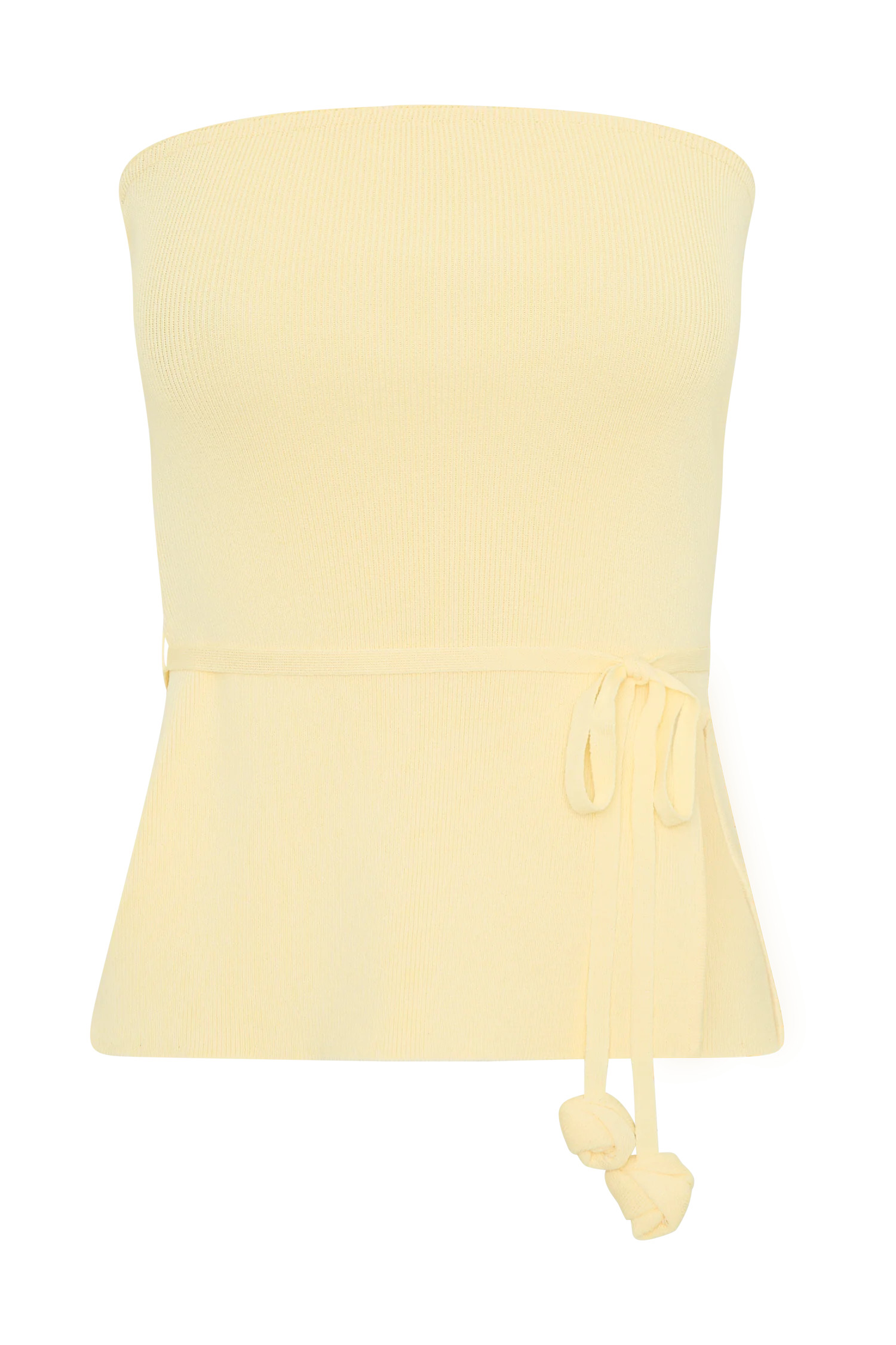 Keaton Strapless Rose Tie Knit Top - Lemon | MESHKI US