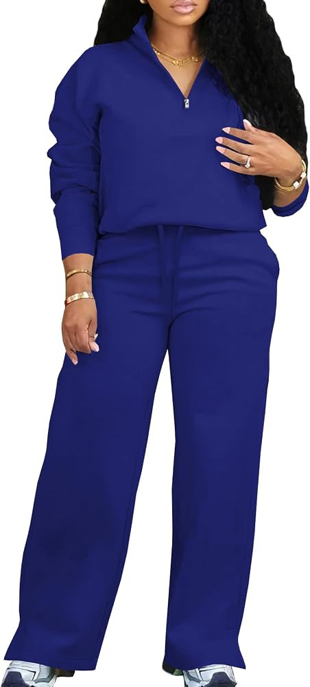 MOEENCN Women 2 Piece Outfits Sweatsuit Oversized Half Zip Sweatshirt Wide Leg Sweatpant Casual L... | Amazon (US)