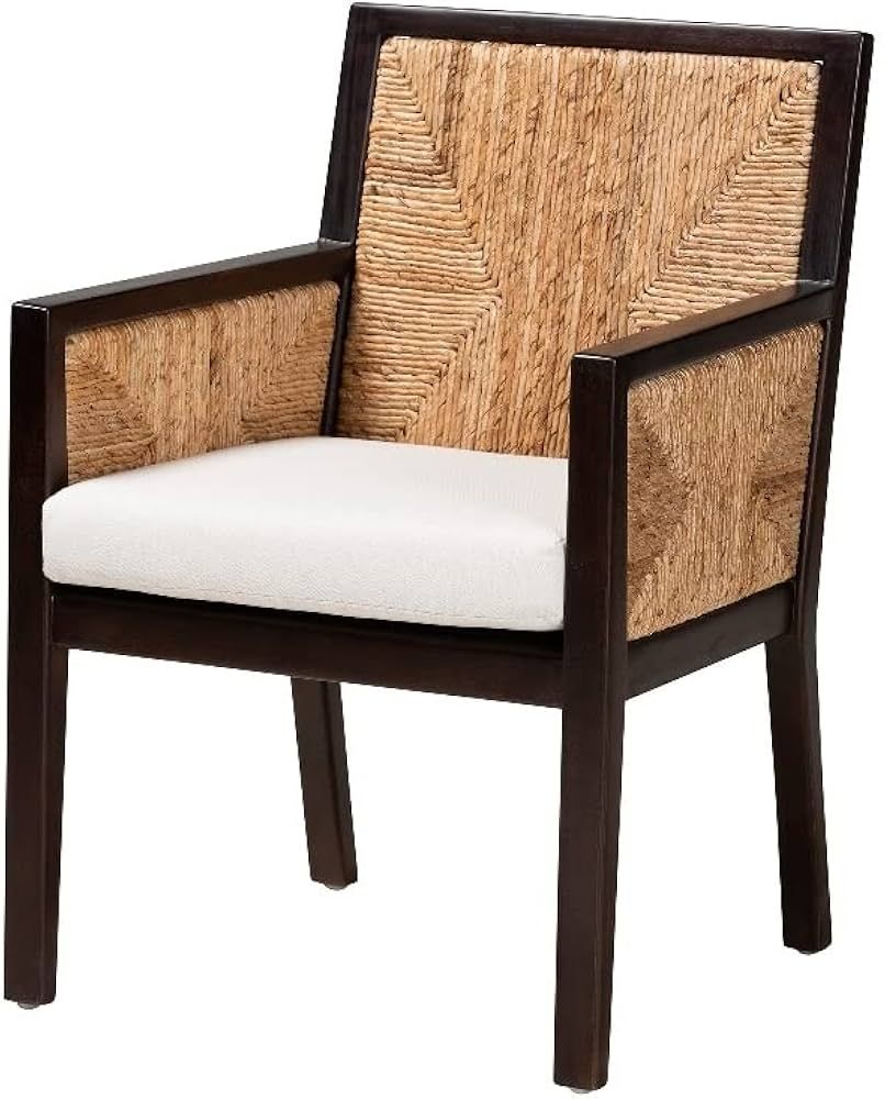 Baxton Studio Joana Dark Brown Mahogany Wood and Natural Abaca Dining Arm Chair | Amazon (US)