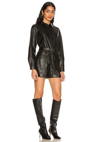 Bardot Vegan Leather Playsuit in Black from Revolve.com | Revolve Clothing (Global)