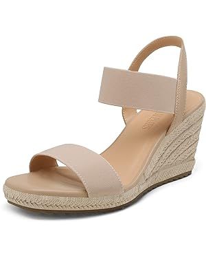 DREAM PAIRS Womens Open Toe Espadrilles Dressy Platform Sandals Slip on Elastic Ankle Strap Wedge... | Amazon (US)
