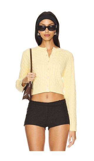 Frankies Bikinis Dudley Cable Knit Cardigan in Lemon. - size XL | Revolve Clothing (Global)