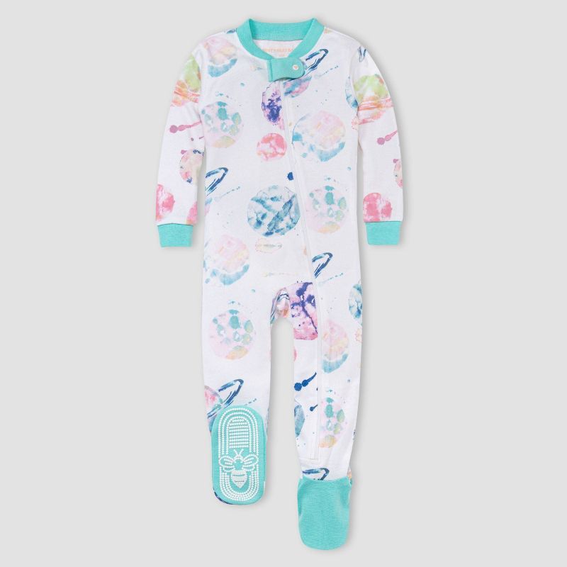 Burt's Bees Baby® Baby Girls' Watercolor Galaxy Organic Cotton Snug Fit Footed Pajama - Blue | Target