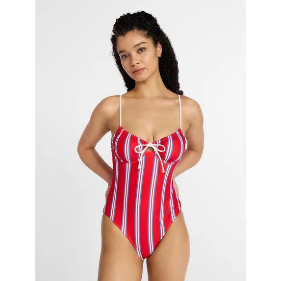 No Boundaries Striped Underwire One Piece Swimsuit, Women's XXS-XXL | Walmart (US)
