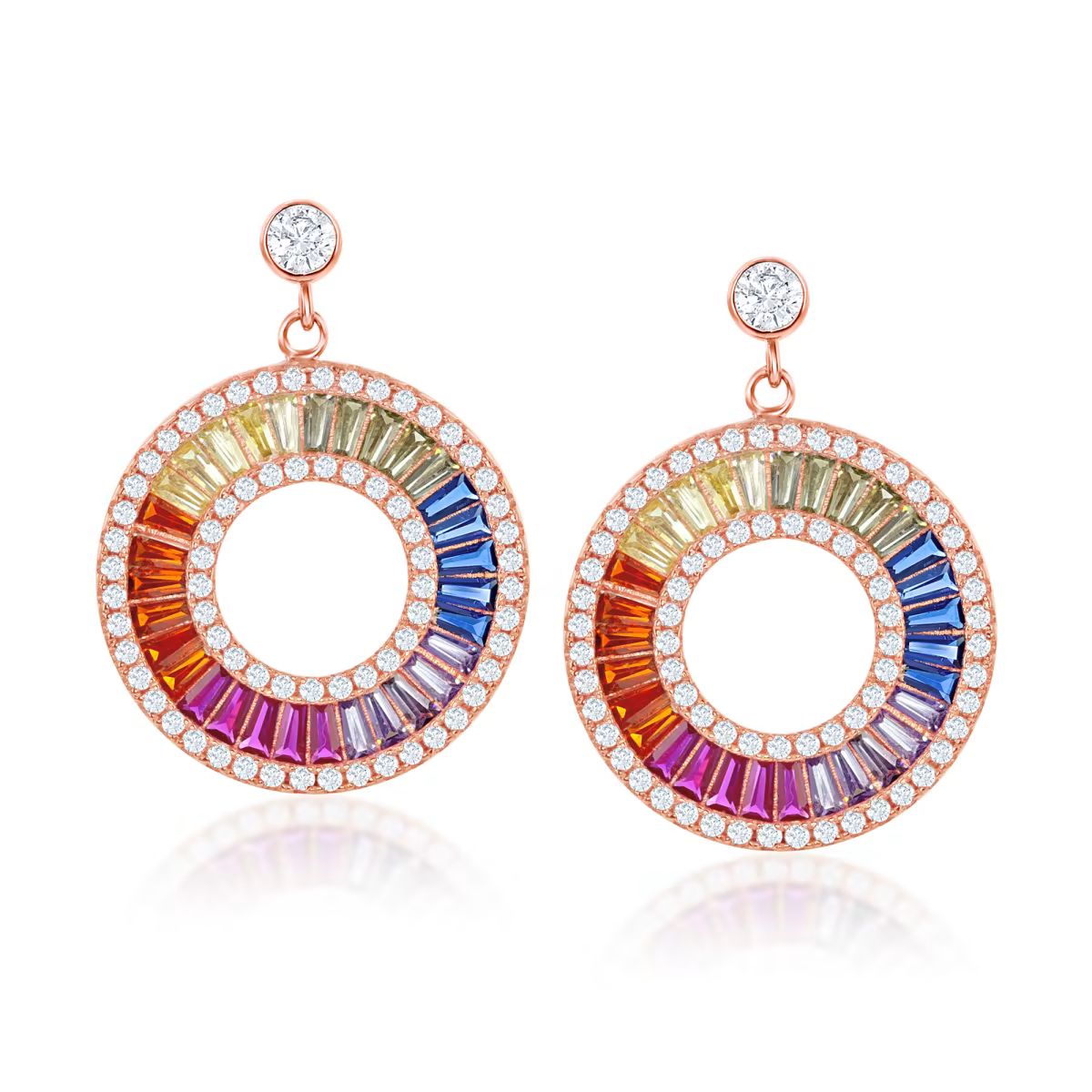 Simulated Sapphire and 1.30 ct. t.w. CZ Rainbow Drop Earrings in 18kt Rose Gold Over Sterling | Ross-Simons