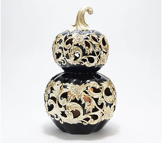 Hay & Harvest Resin Stacked Pumpkin Luminary with Cut-Outs - QVC.com | QVC