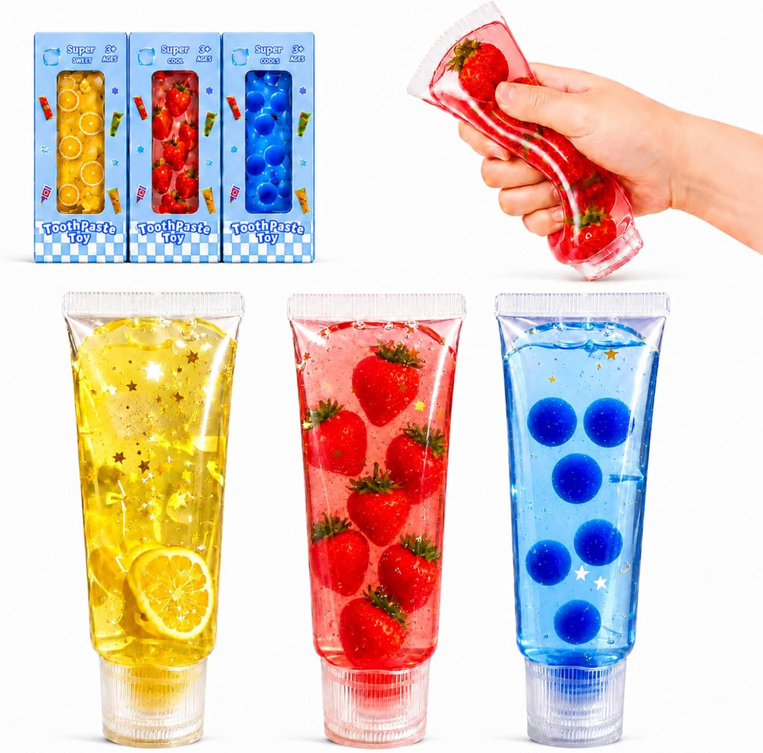 3 Pack Toothpaste Squishy Toys, Colorful Jelly Filled Squeeze Tube | Amazon (US)