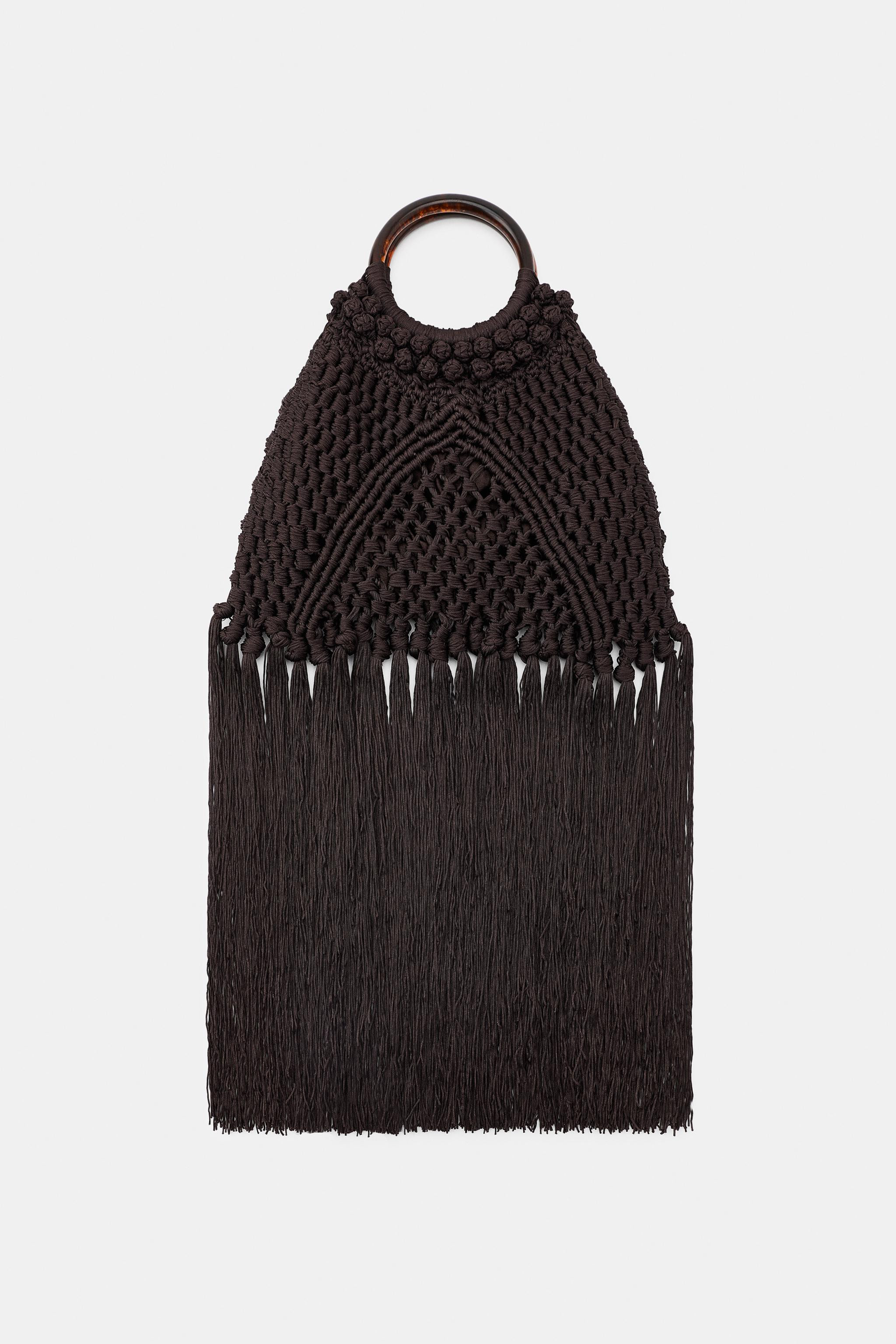 WOVEN KNOTTED FRINGE BAG | Zara US
