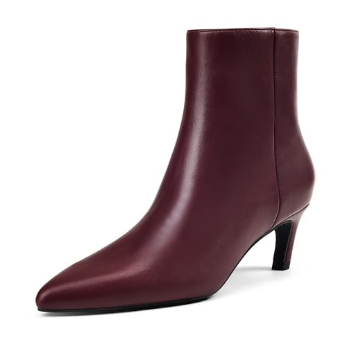 GENSHUO Women's Pointed Toe Ankle Boots 2.36 Inch Low Kitten Heel Booties with Side Zipper, Fall Winter Short Dress Boots Shoes Wine-Red Burgundy Size 8.5 | Amazon (US)