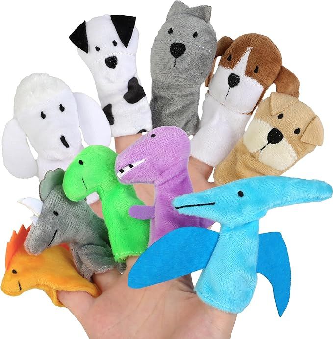10Pcs Story Time Finger Puppets - Cartoon Dinosaur Dog Animal Finger Puppets for Toddlers | Amazon (US)