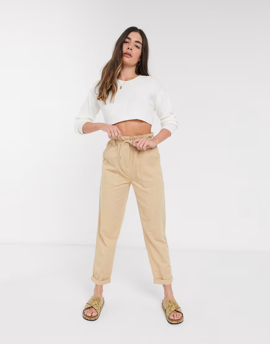 Topshop tapered pants in tan-Multi | ASOS (Global)