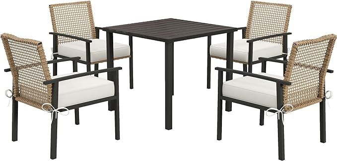 Outsunny 5 Piece Patio Dining Set, Outdoor Table and Chairs with Cushions, Wicker Furniture Dinin... | Amazon (US)