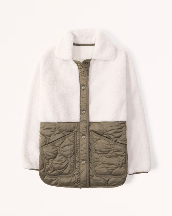 Women's Mixed Fabric Quilted Shirt Jacket | Women's Tops | Abercrombie.com | Abercrombie & Fitch (US)