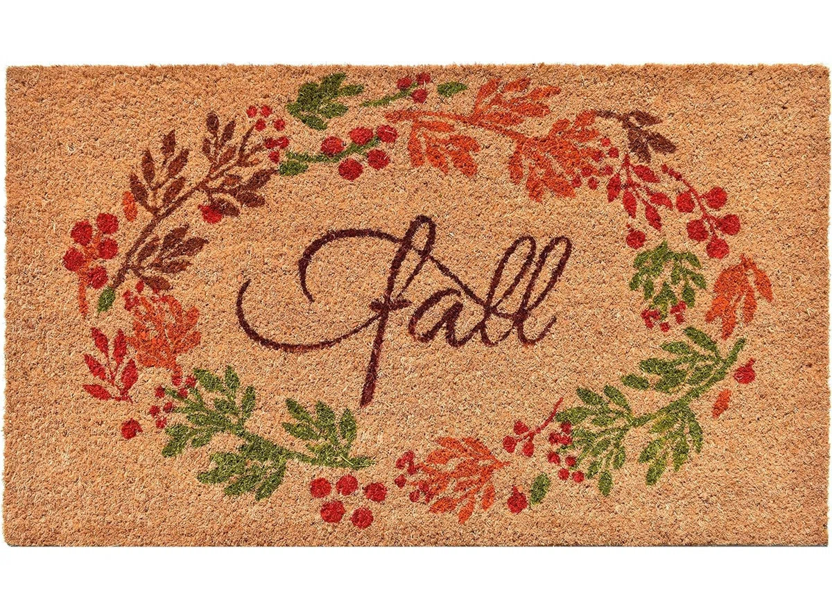 17" X 29" Natural Green And Orange Fall Leaves Coir Outdoor Door Mat | Wayfair North America